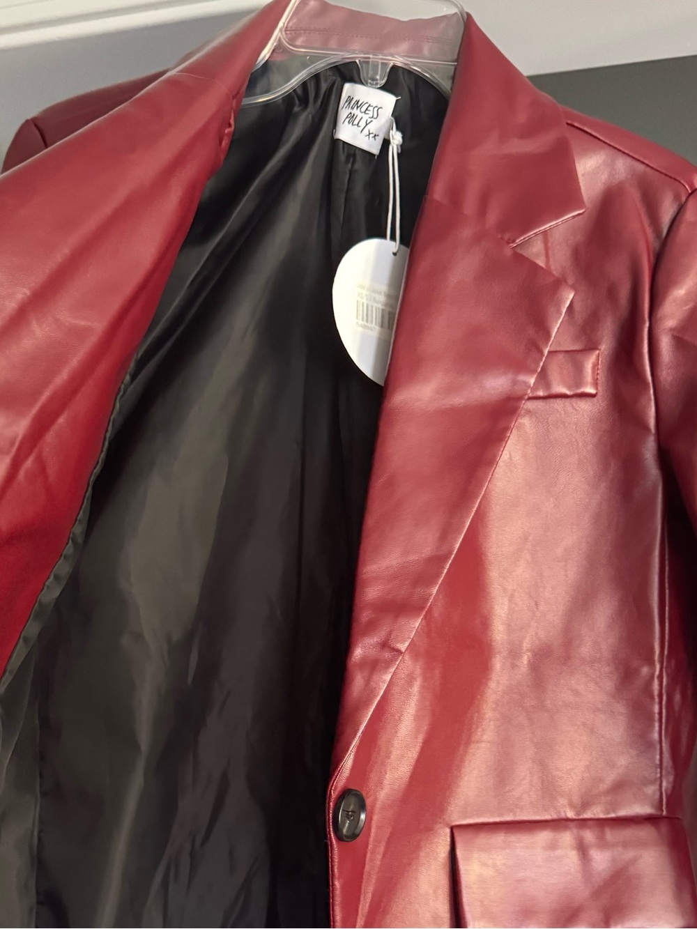 Princess Polly Woman’s Burgundy Leather Blazer Jacket - Picture 4 of 7